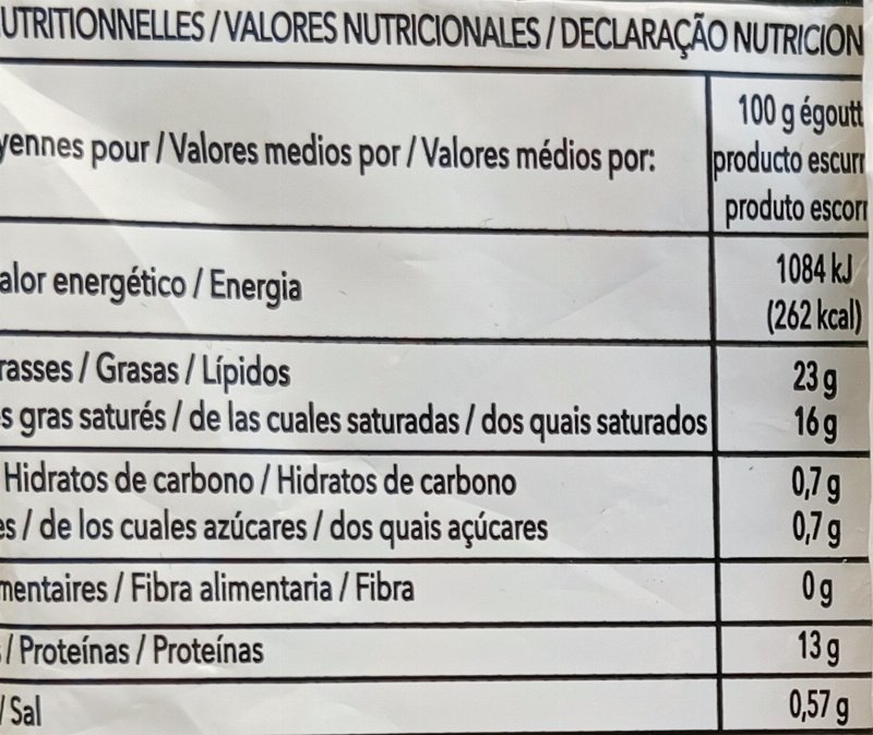 Foto da tabela nutricional