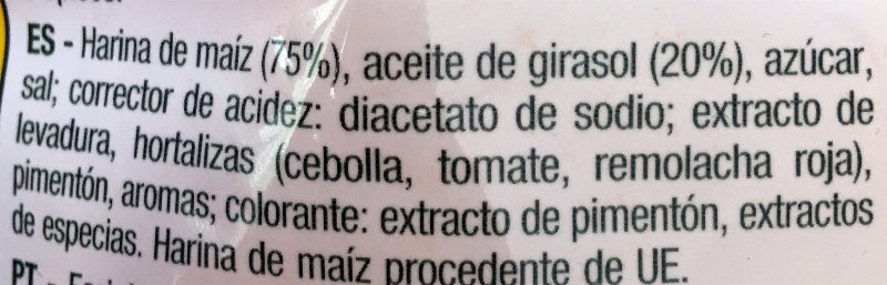 Foto da lista de ingredientes