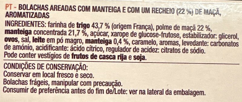 Foto da lista de ingredientes