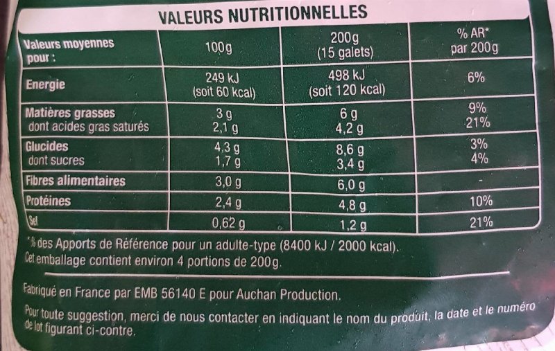 Foto da tabela nutricional