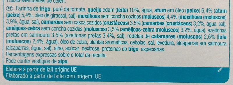 Foto da lista de ingredientes