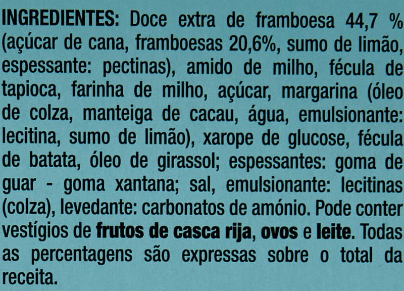 Foto da lista de ingredientes