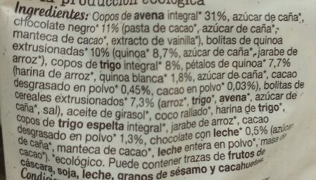 Foto da lista de ingredientes