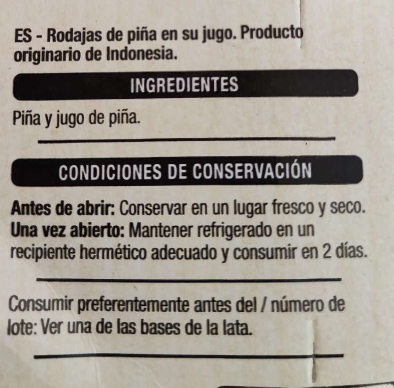 Foto da lista de ingredientes