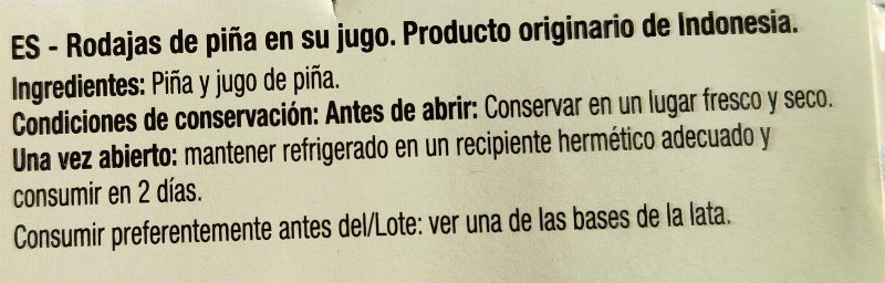 Foto da lista de ingredientes