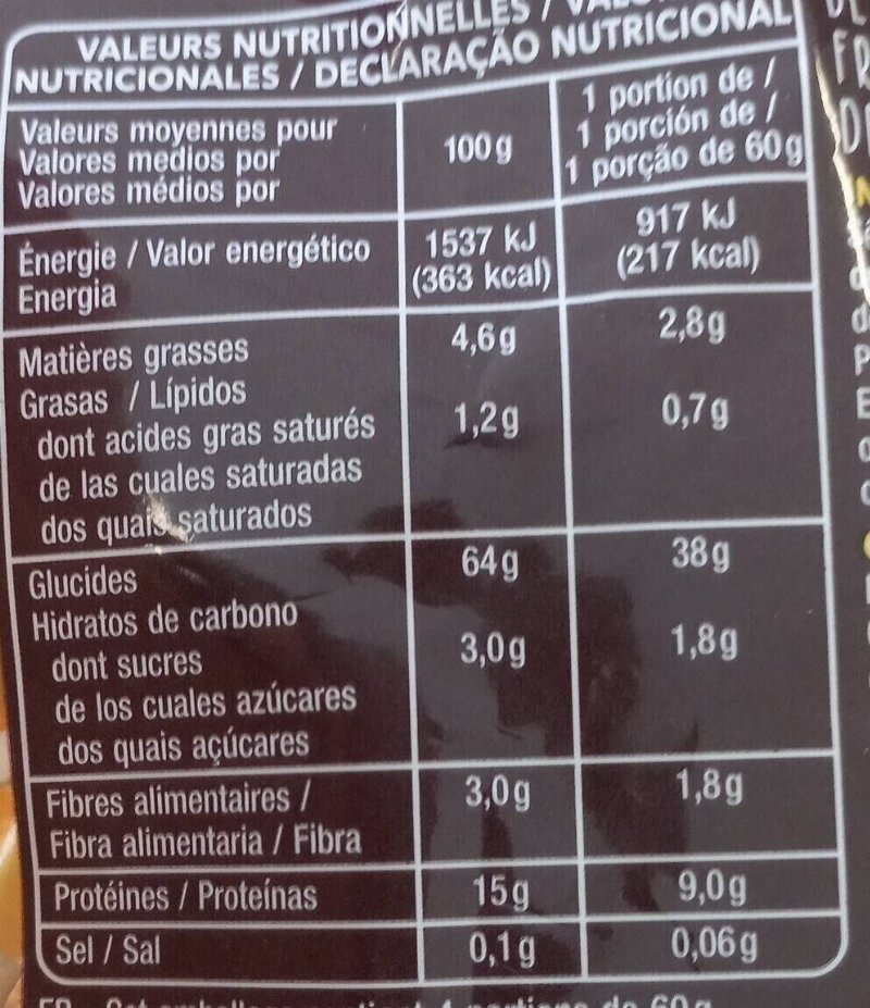 Foto da tabela nutricional