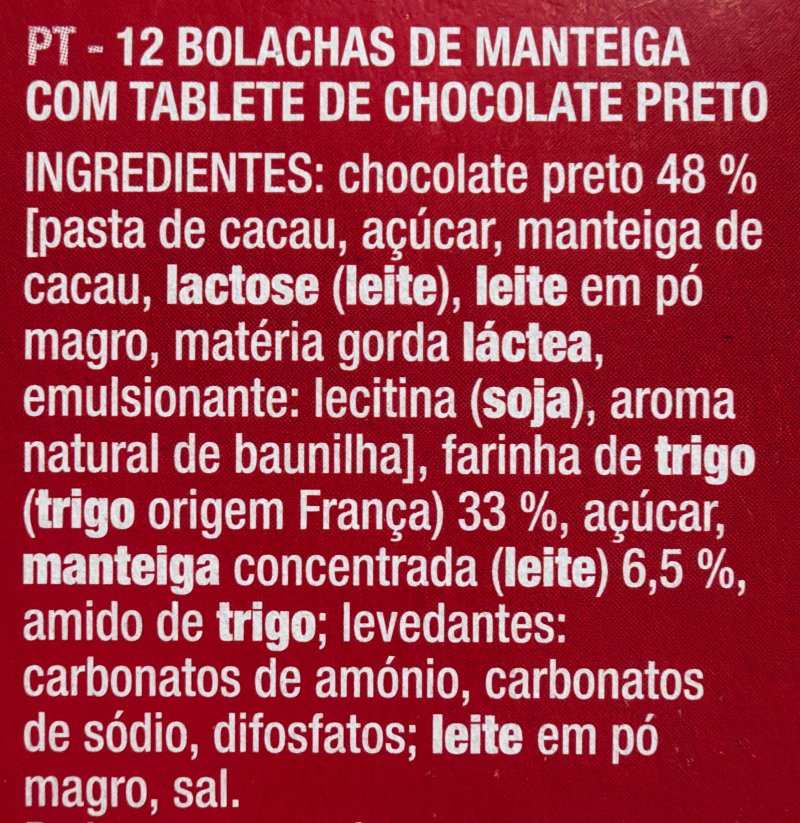 Foto da lista de ingredientes