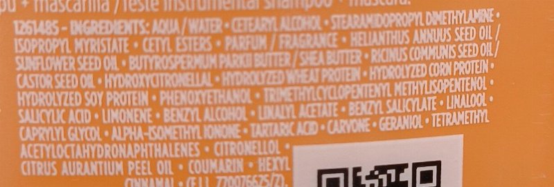 Foto da lista de ingredientes