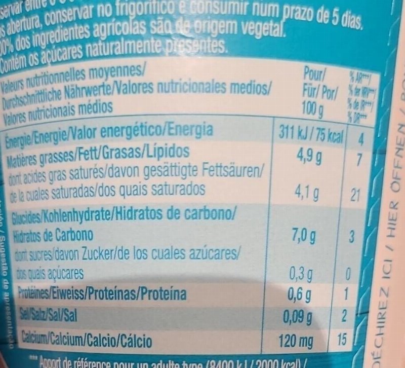 Foto da tabela nutricional