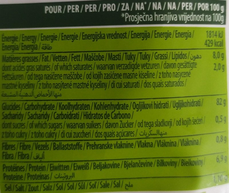Foto da tabela nutricional