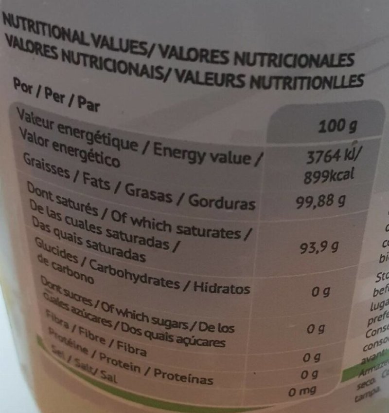 Foto da tabela nutricional