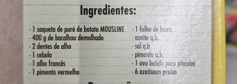 Foto da lista de ingredientes