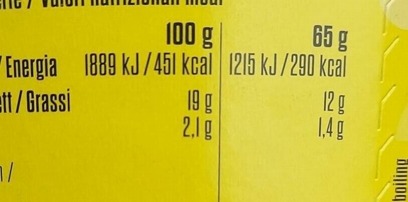 Foto da tabela nutricional
