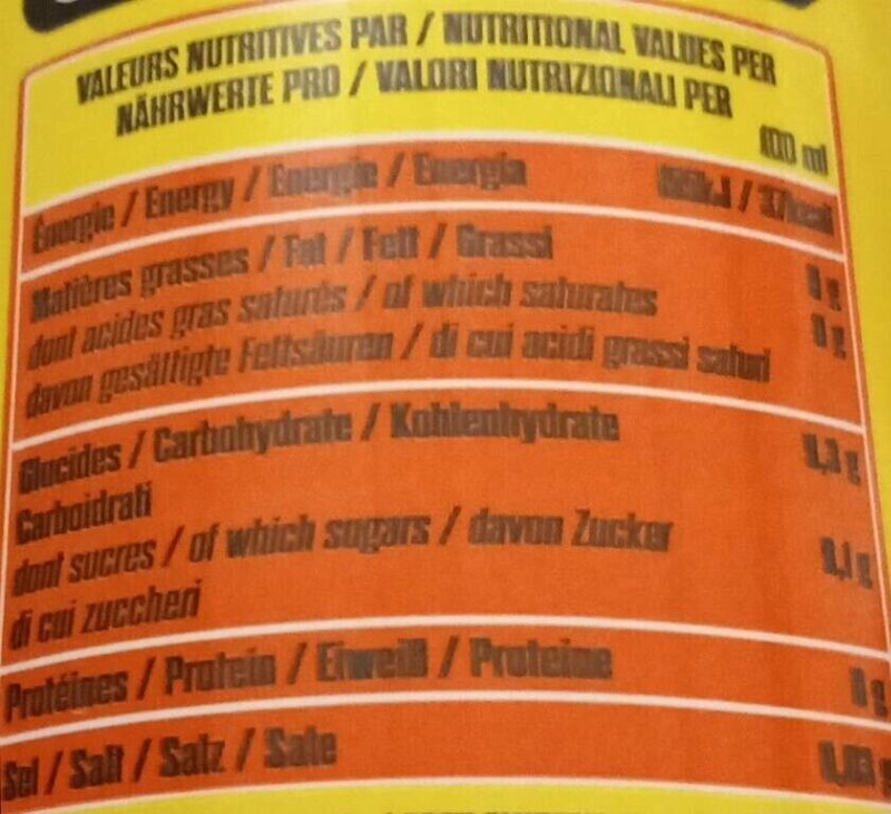 Foto da tabela nutricional