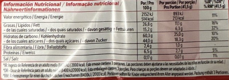 Foto da tabela nutricional