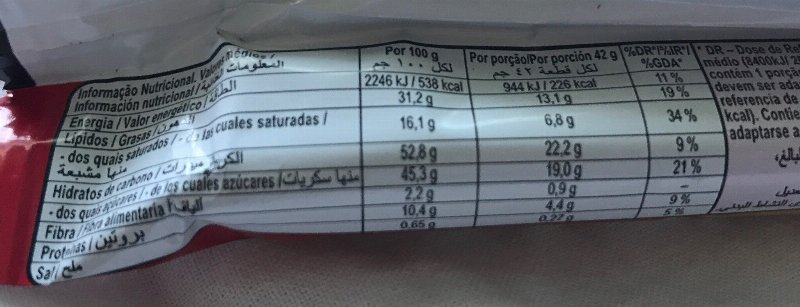 Foto da tabela nutricional