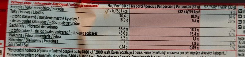 Foto da tabela nutricional