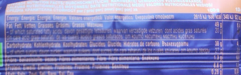 Foto da tabela nutricional