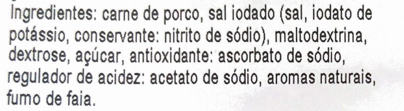 Foto da lista de ingredientes