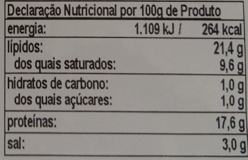 Foto da tabela nutricional