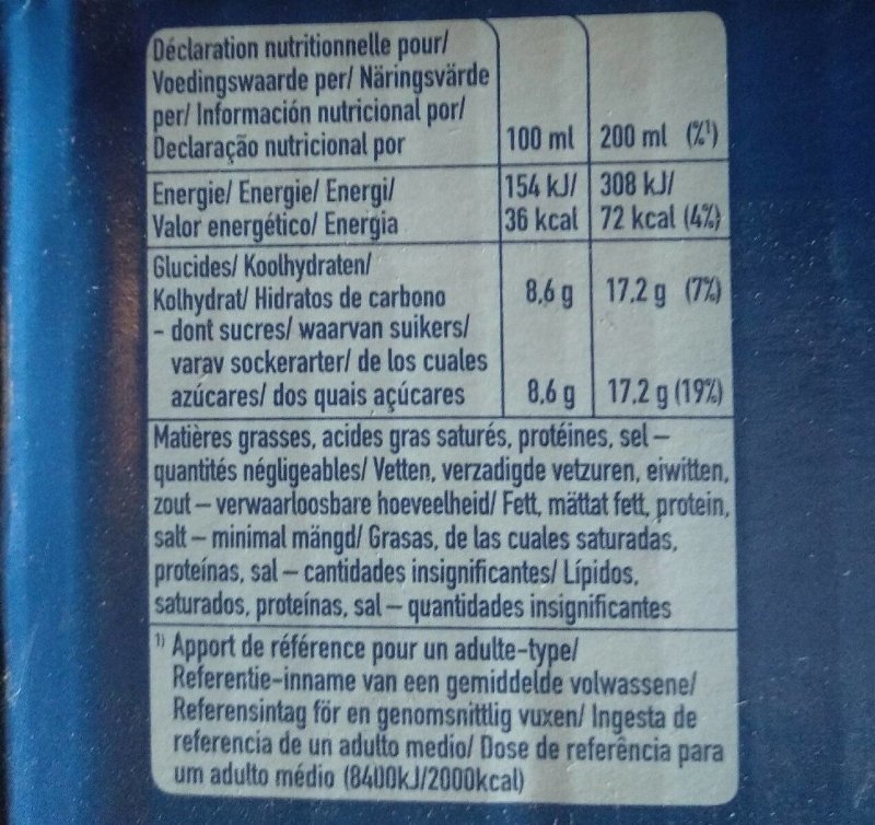 Foto da tabela nutricional