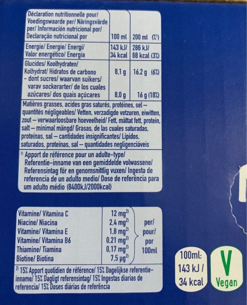 Foto da tabela nutricional