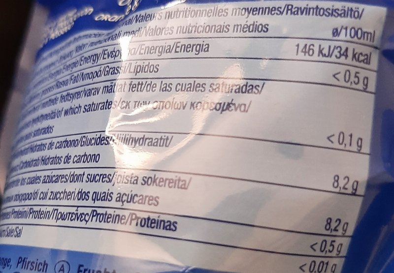 Foto da tabela nutricional