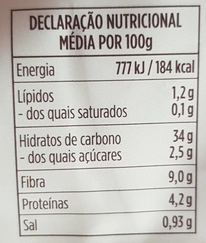 Foto da tabela nutricional