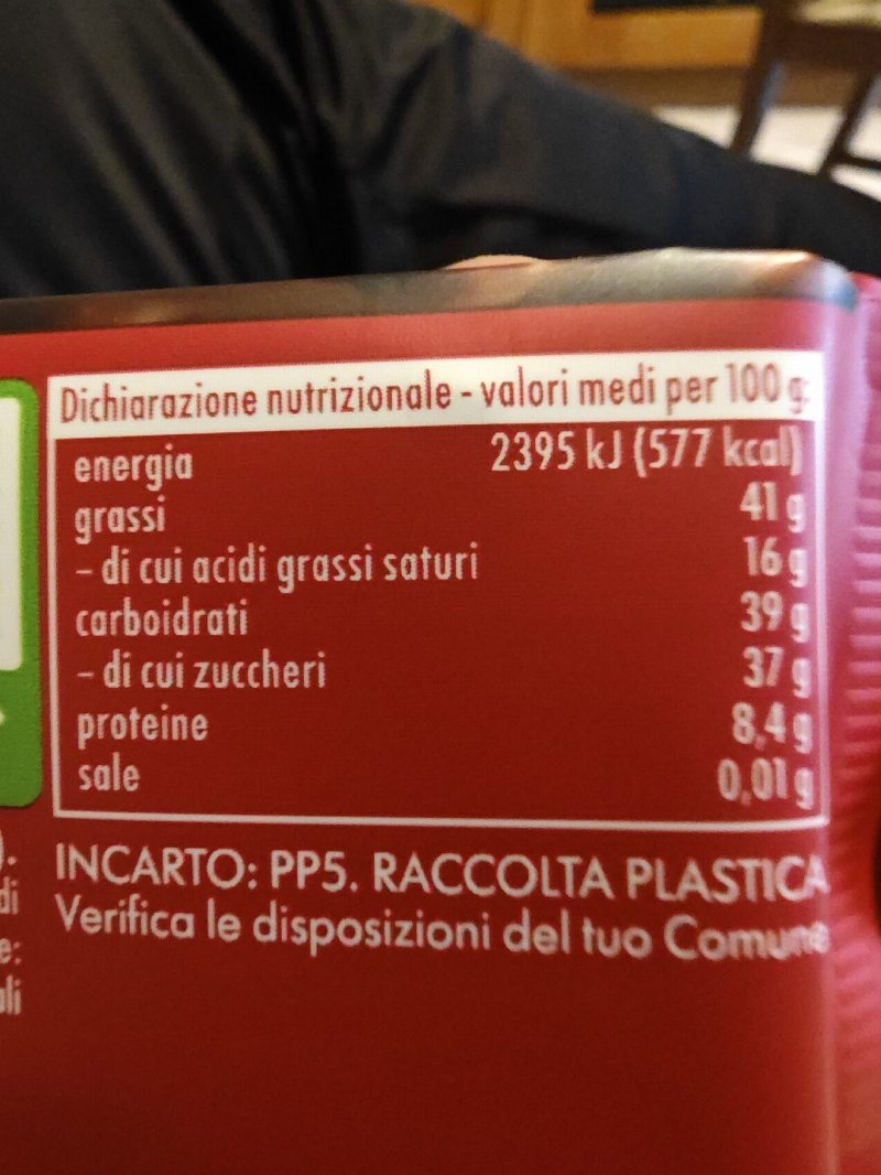 Foto da tabela nutricional