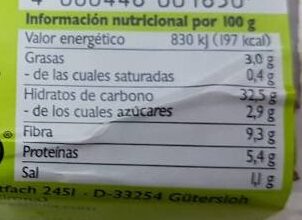 Foto da tabela nutricional