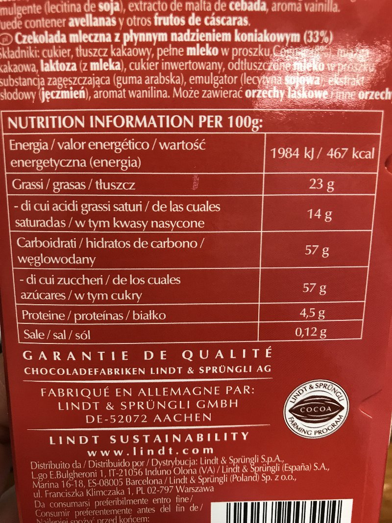 Foto da tabela nutricional