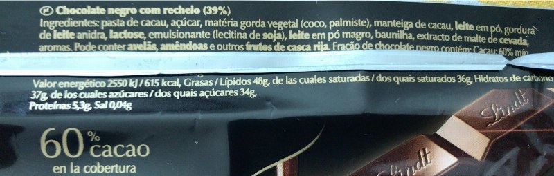 Foto da tabela nutricional