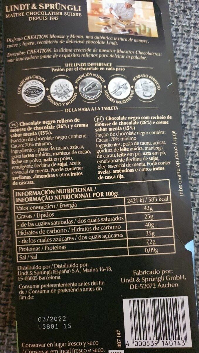 Foto da tabela nutricional
