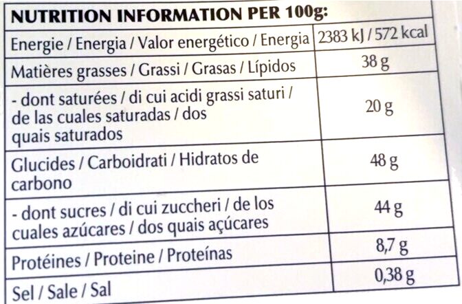 Foto da tabela nutricional