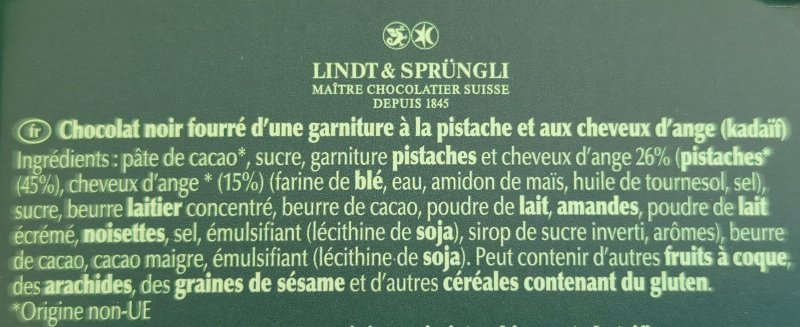 Foto da lista de ingredientes