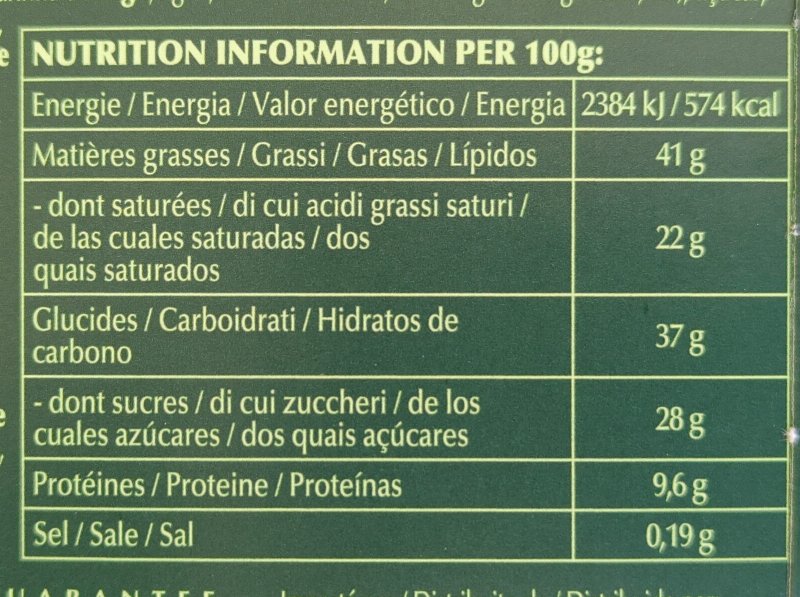 Foto da tabela nutricional