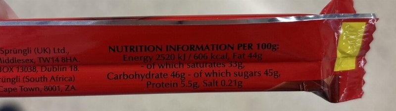 Foto da tabela nutricional