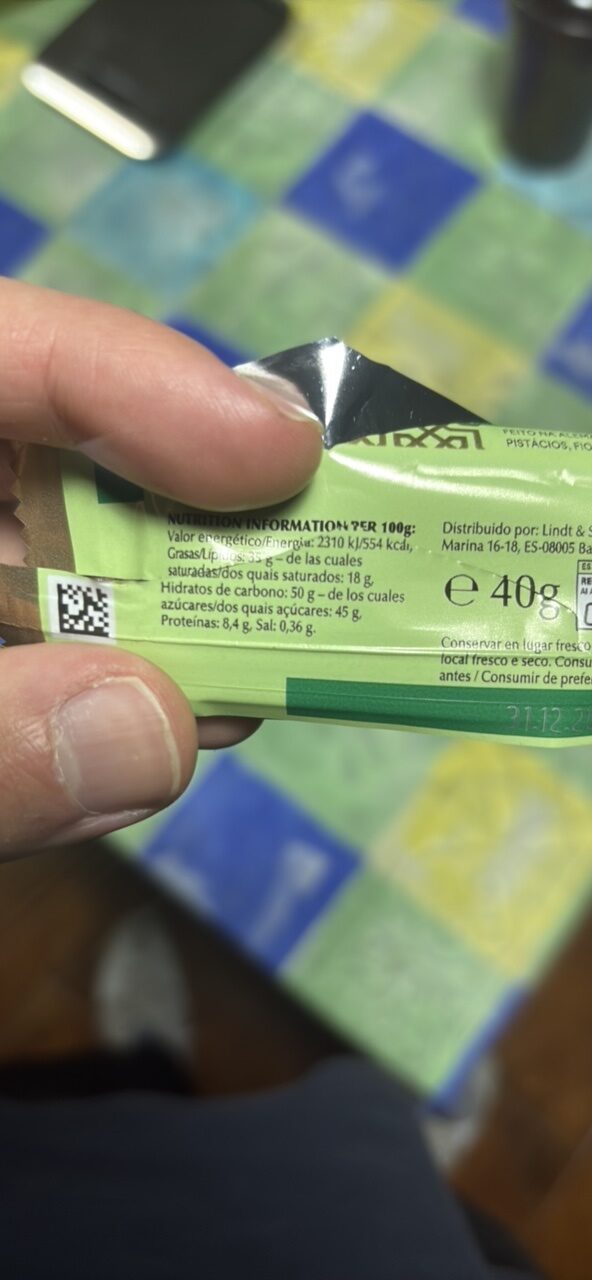 Foto da tabela nutricional