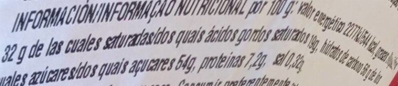 Foto da tabela nutricional