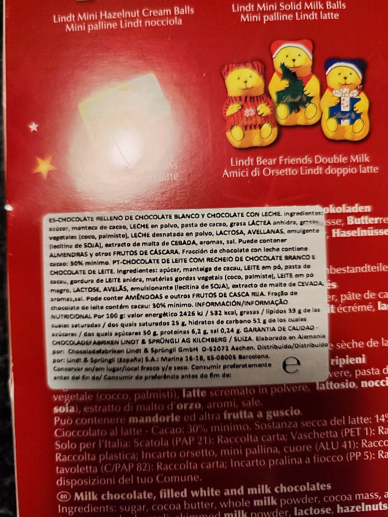 Foto da lista de ingredientes