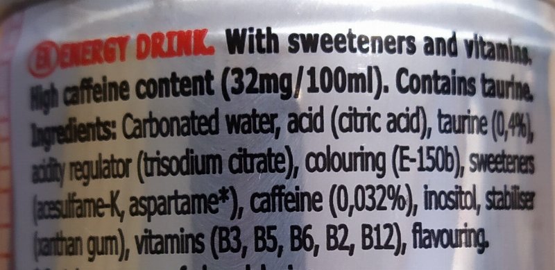 Foto da lista de ingredientes