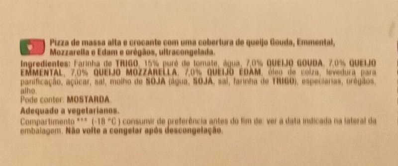 Foto da lista de ingredientes