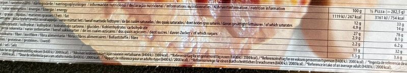 Foto da tabela nutricional