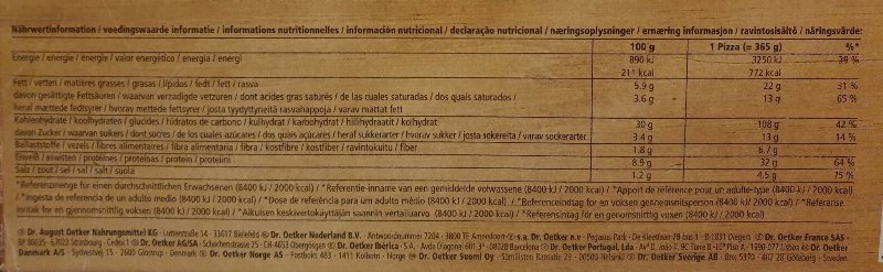 Foto da tabela nutricional