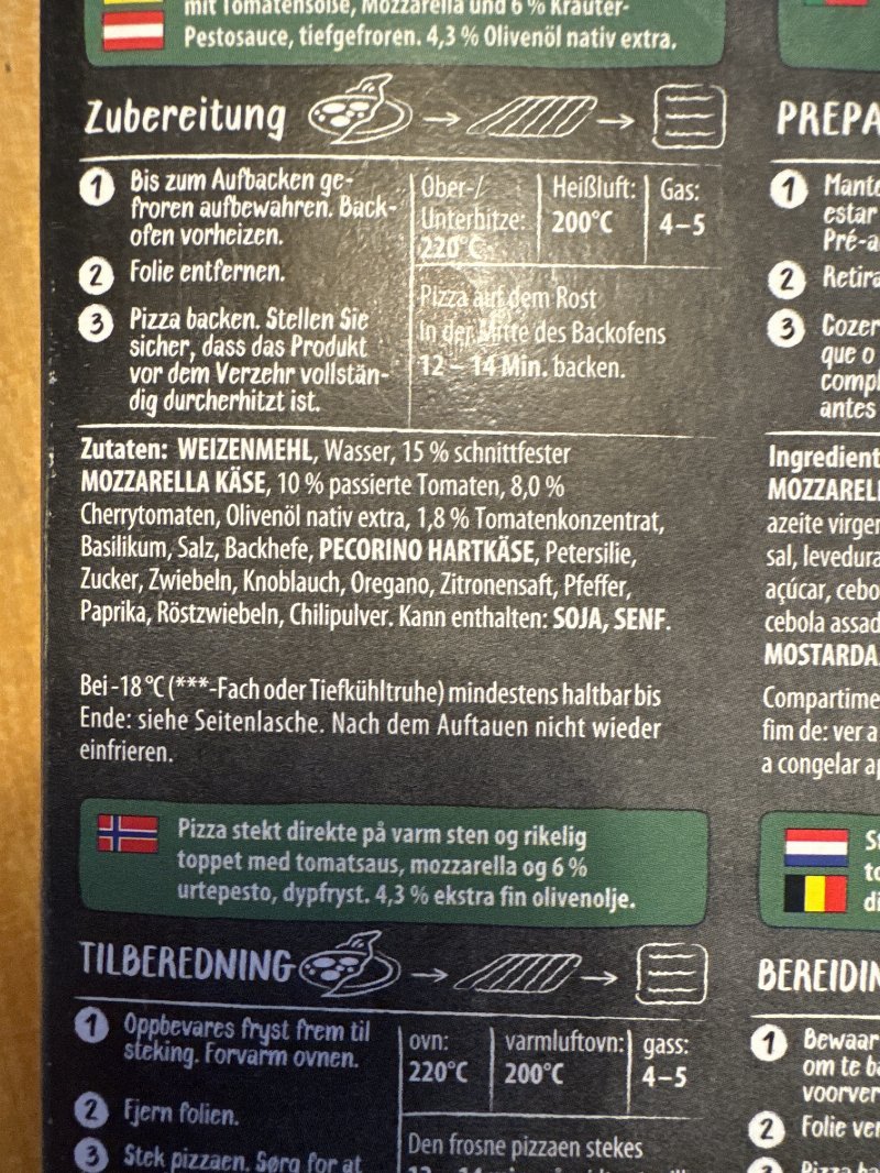 Foto da lista de ingredientes