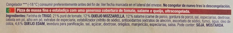 Foto da lista de ingredientes