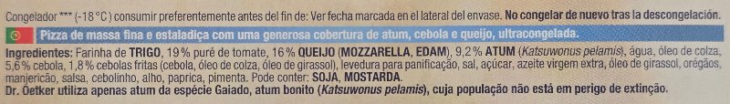 Foto da lista de ingredientes