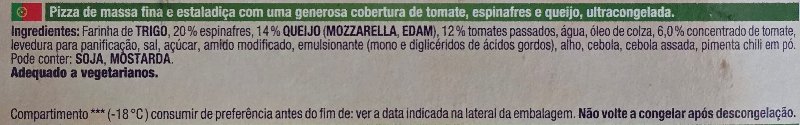 Foto da lista de ingredientes