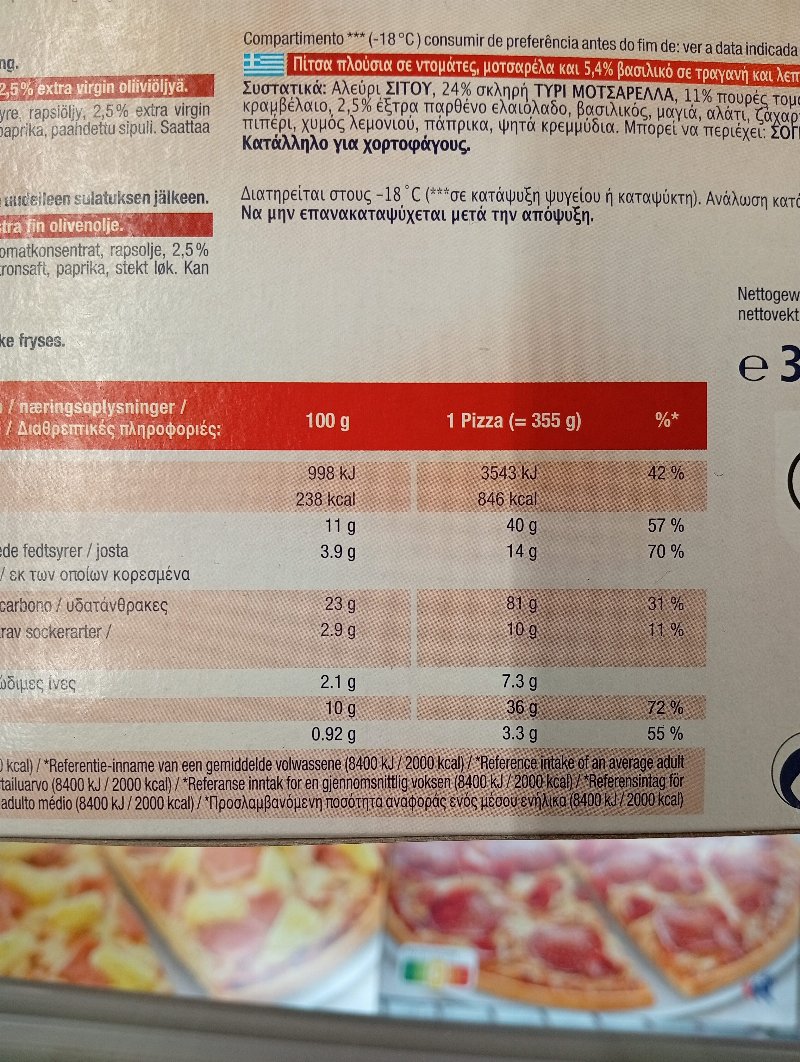 Foto da tabela nutricional