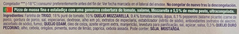 Foto da lista de ingredientes